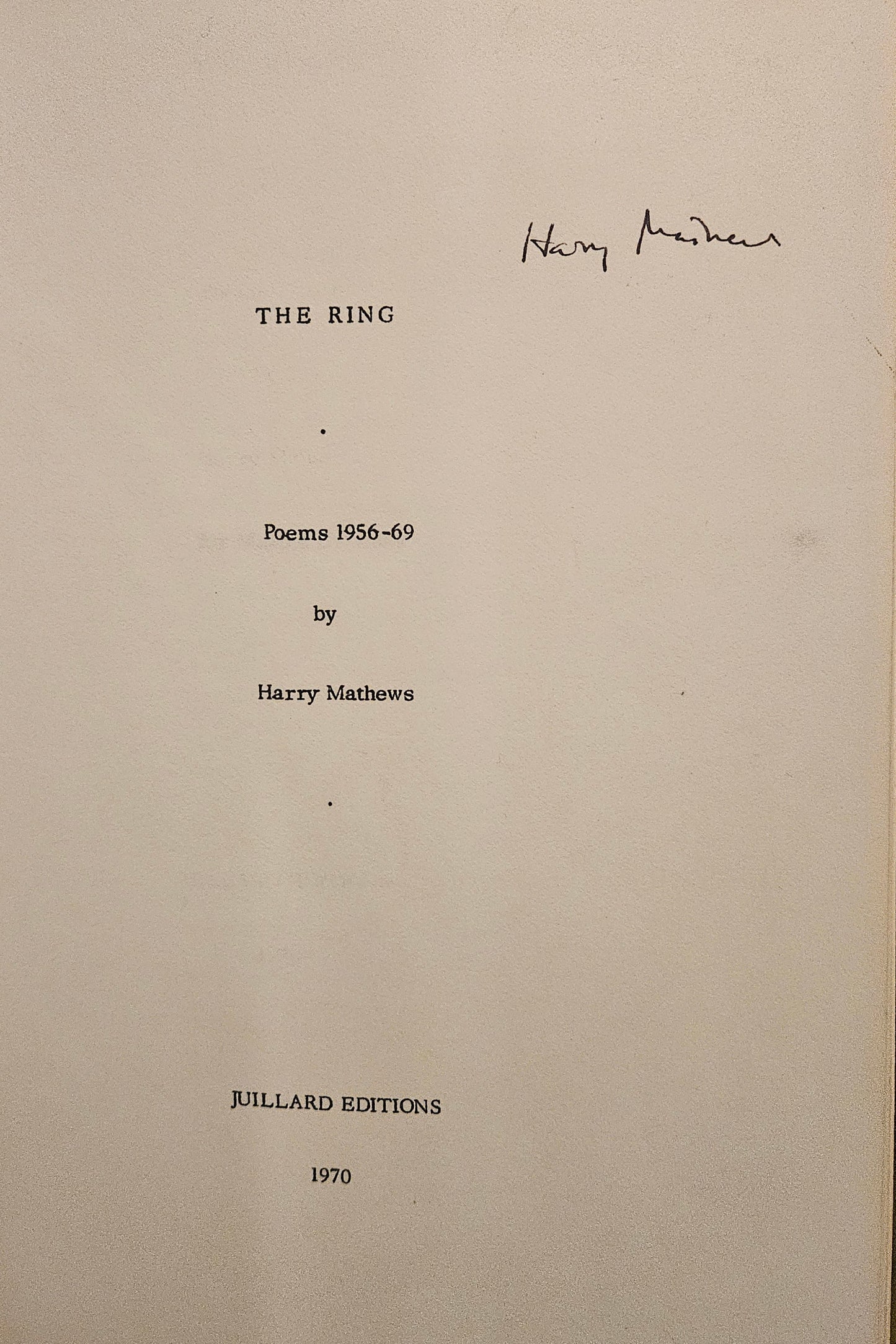 Harry Mathews - The Ring (signed)