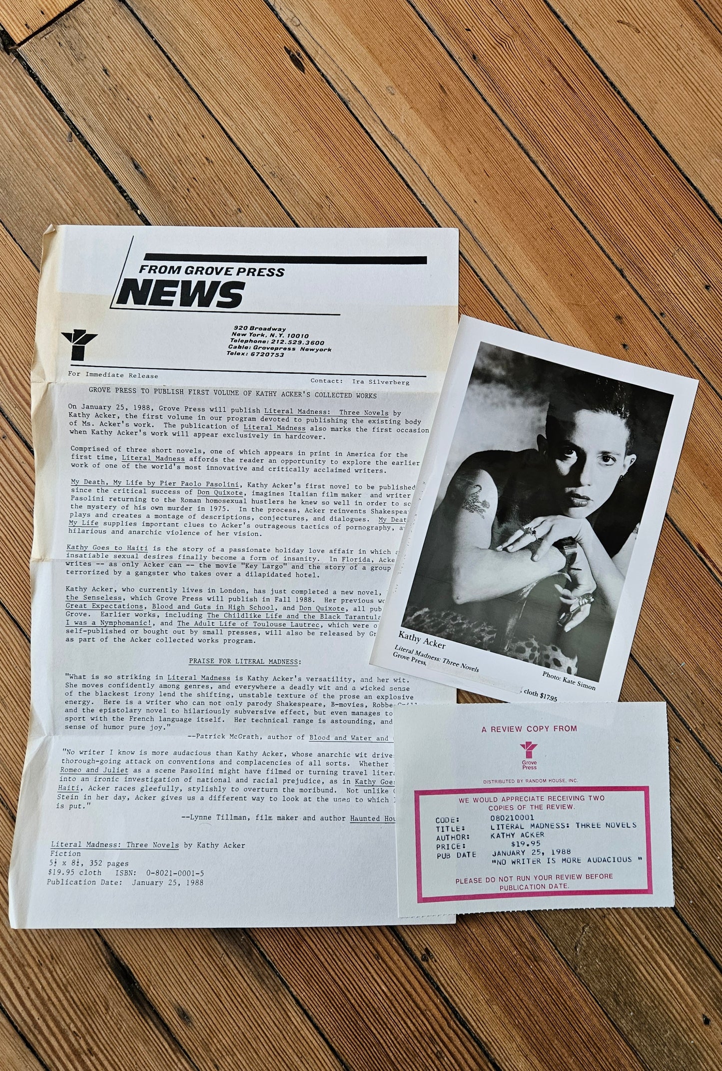 Kathy Acker - Literal Madness (Review Copy w/ ephemera)